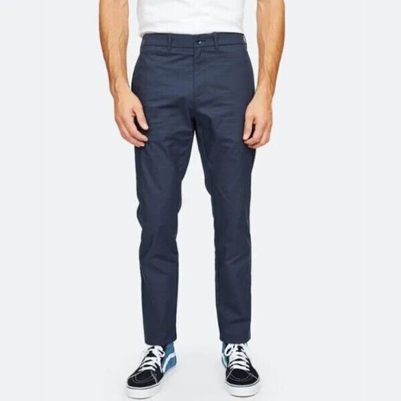 Hill City Everyday Tech Pants Men 34x34 Blue Flat Front Chino Trousers Stretch - Picture 1 of 9
